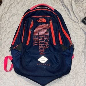 Coral and Navy North Face Backpack